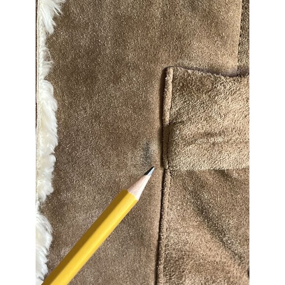 Boston Proper Womens Genuine Leather Suede Jacket With Mongolian Fur Trim Y2K - Picture 4 of 8